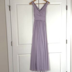 David's Bridal Lilac Maxi Cross Back Bridesmaid Prom Wedding Guest Dress Sz. 6